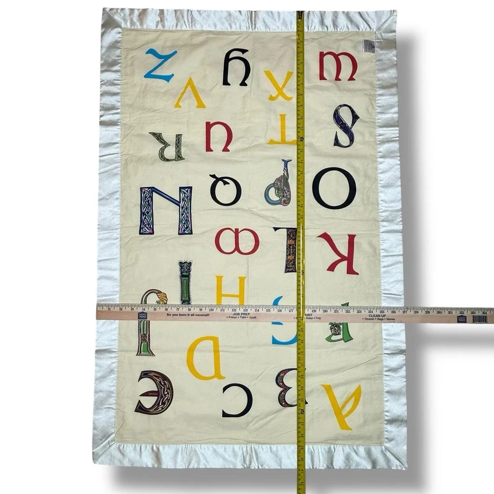 Vintage Baby Blanket‎ Satin Trim Alphabet Letters Celtic Nursery Theme Ireland